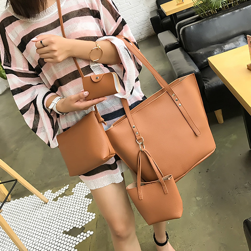 4pcs Woman Bag Set Fashion Female Purse and Handbag 5 color Four-Piece  Leather Shoulder Bags Tote Messenger Bag Coin Purse Flap